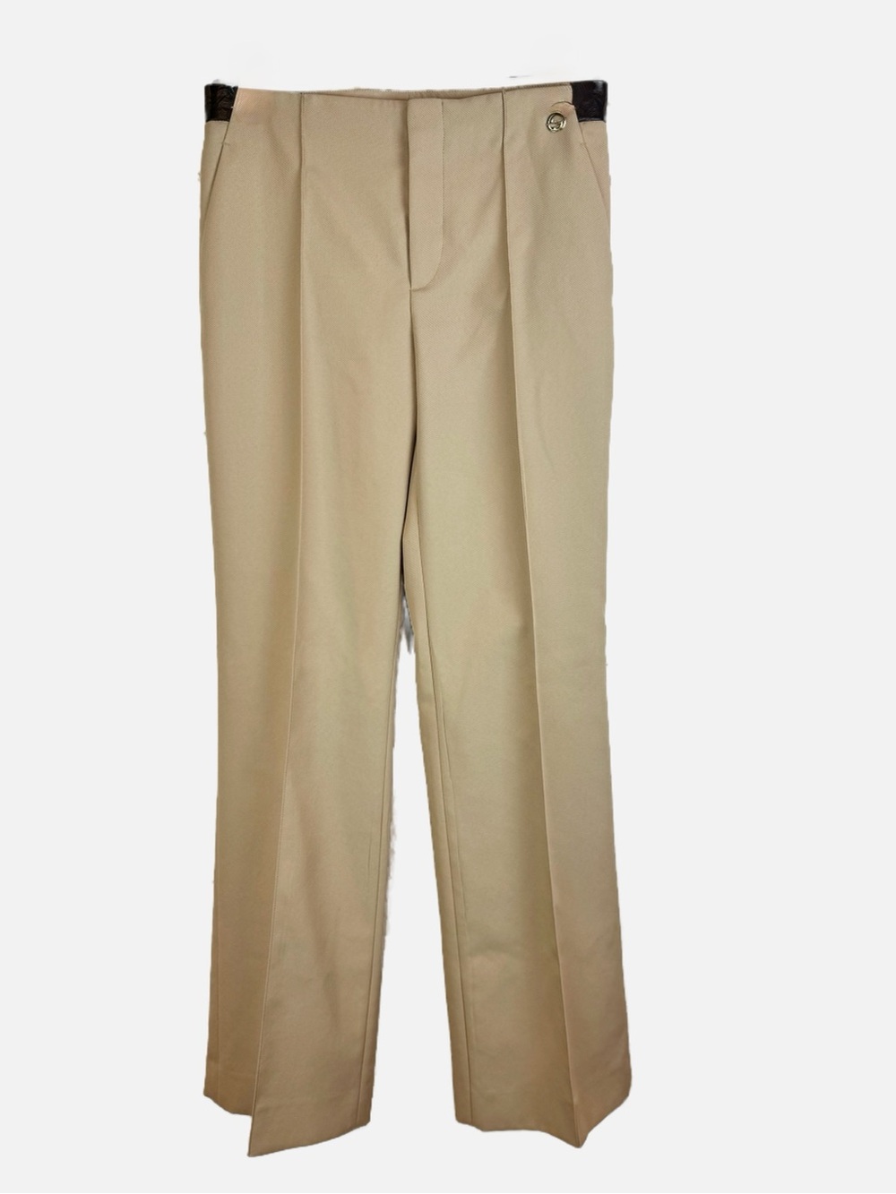 Gucci | Tan Trousers with Brown Leather Waistband, EU 38